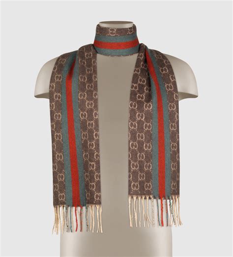 Wool cashmere Gucci scarf in camel and ivory 